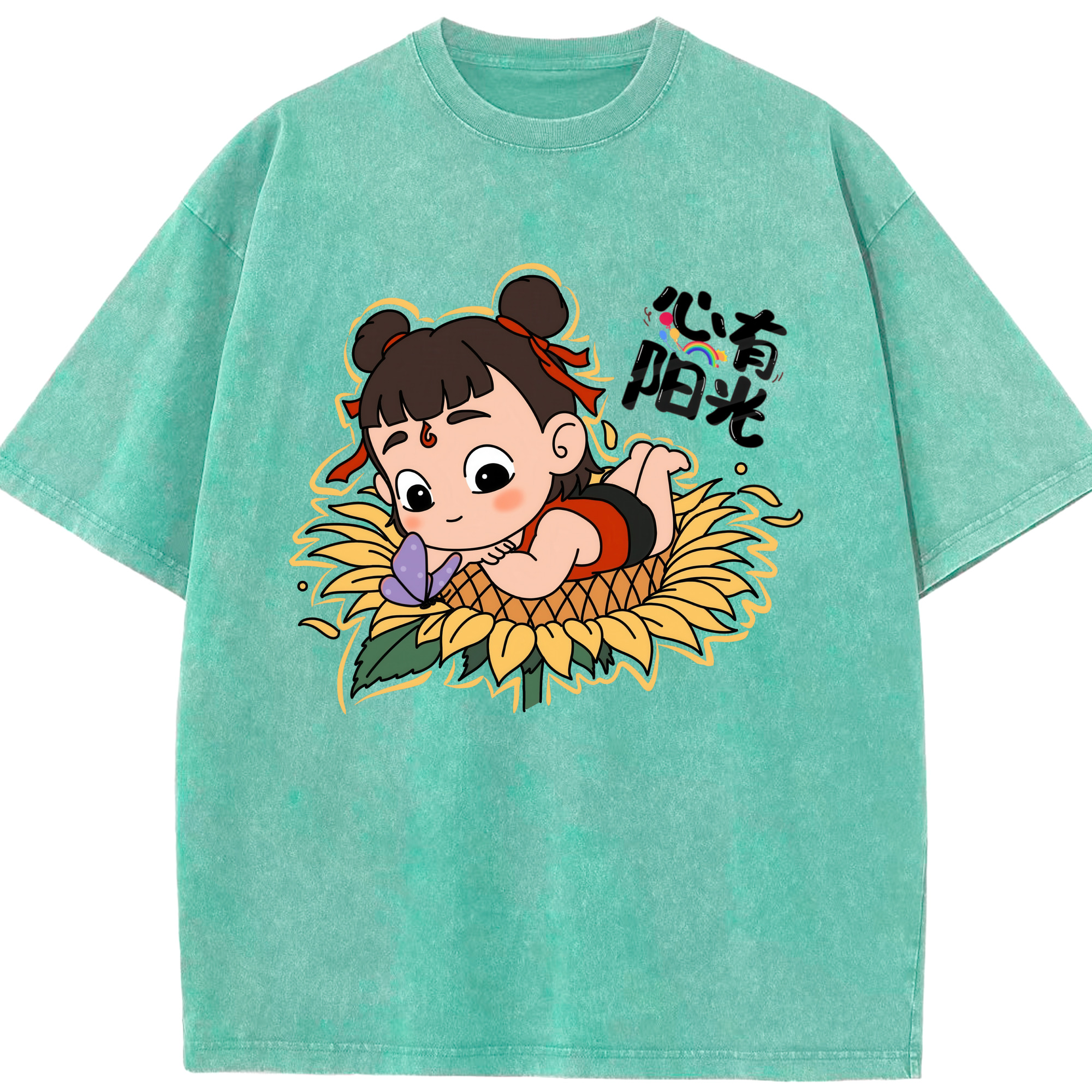 （画像用） Ne Zha 2 ナタ 魔童の大暴れ 綿100% ヴィンテージ風 半袖Tシャツ（フロントプリント）